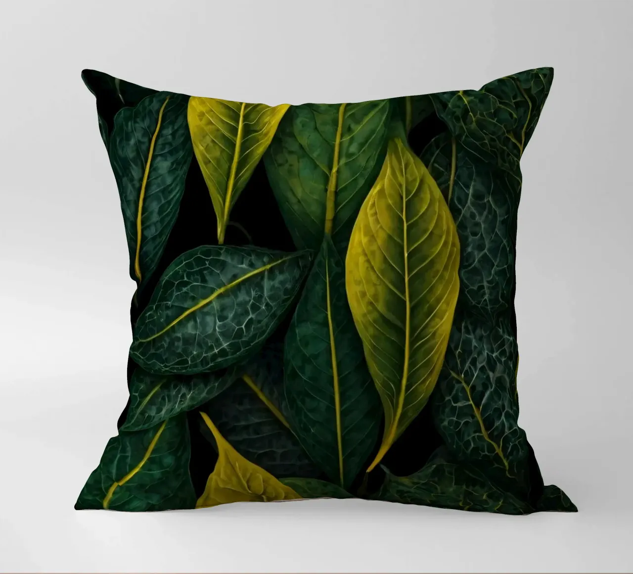 Sfondo di foglie verdi e gialle cuscino da DesignDoodle