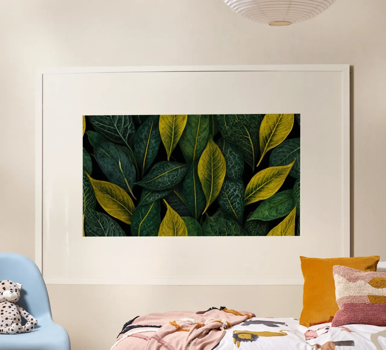 Üppige grüne und gelbe Blätter Hintergrund Poster von DesignDoodle