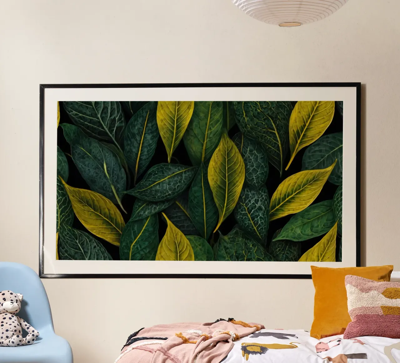 Üppige grüne und gelbe Blätter Hintergrund Poster von DesignDoodle