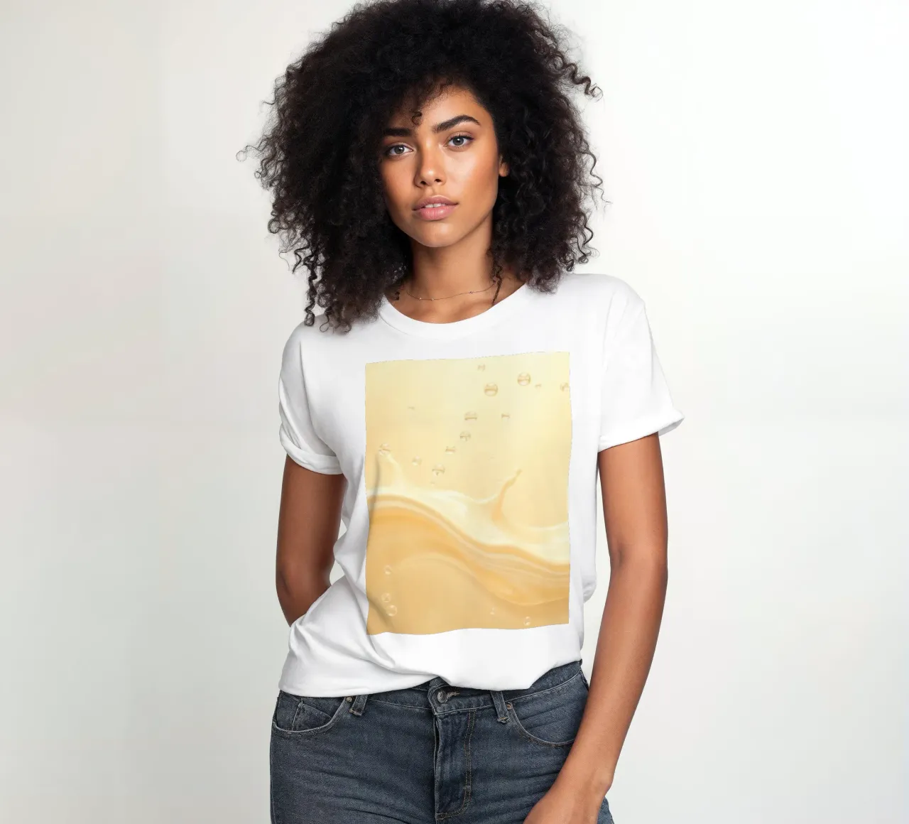 Creamy fluid splash creates dynamic abstract patterns women's fitted t-shirt by DesignDoodle