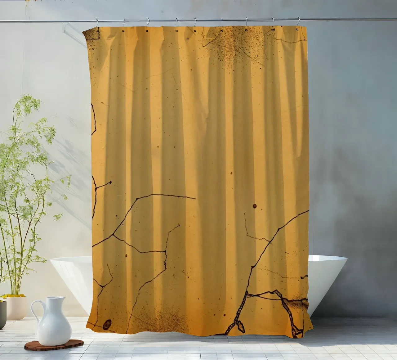 Exquisite abstract design featuring unique cracked texture shower curtain by DesignDoodle
