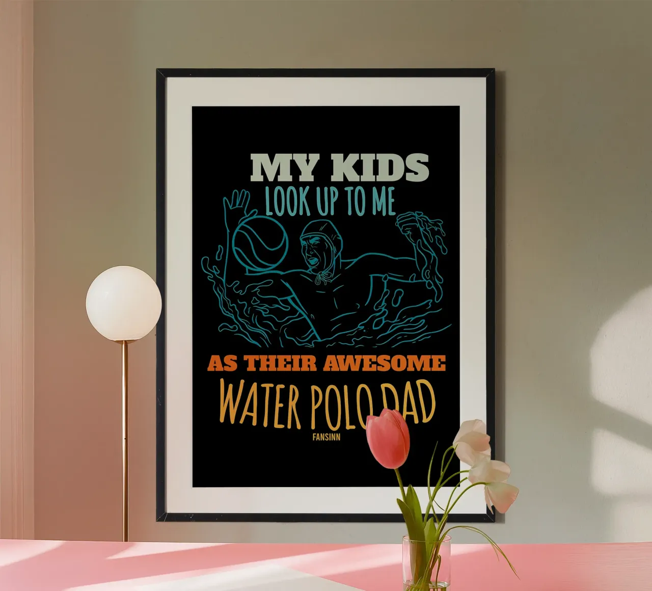 Cool Papa gioca a pallanuoto poster con telaio in alluminio da Stylianos
