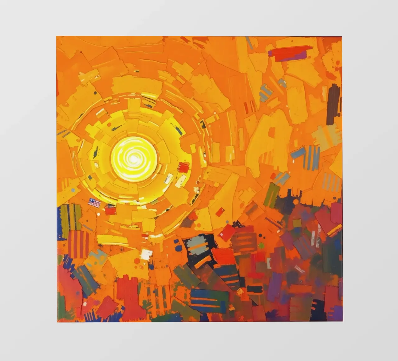 Bright sun radiates over vibrant abstract landscape photo wallpaper by DesignDoodle