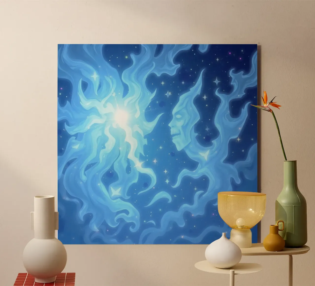 Cielo notturno mistico con figure eteree e stelle luminose alluminio dibond da DesignDoodle