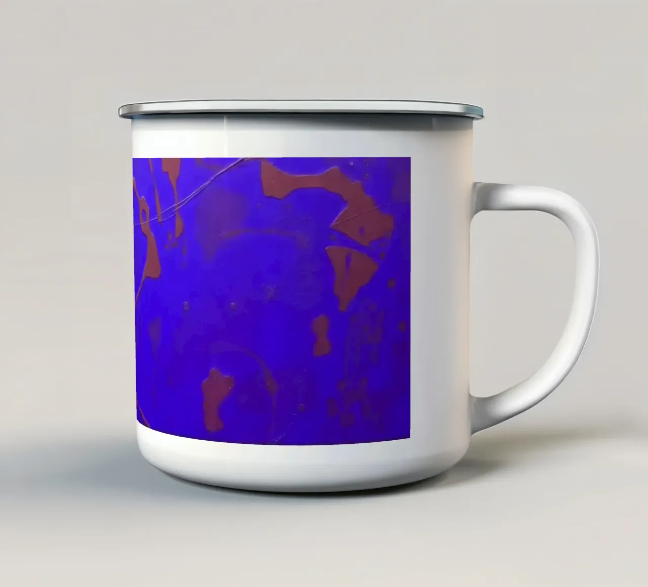 Abstract kunstwerk op een levendige blauwe achtergrond emaille mok van DesignDoodle