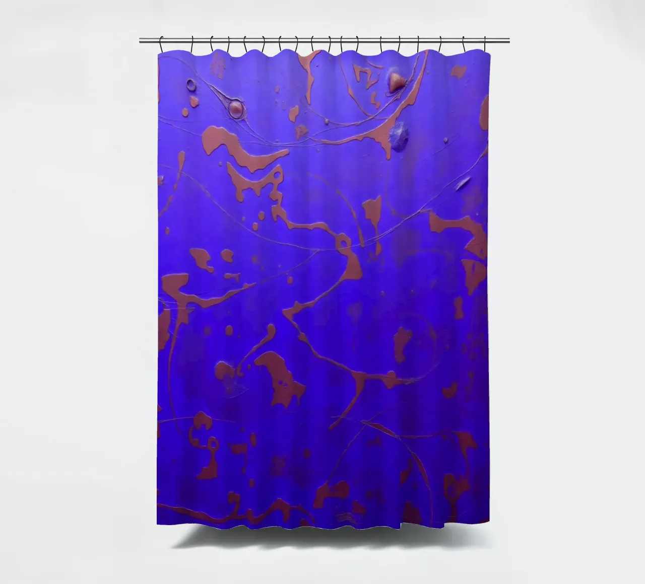 Abstract artwork on a vibrant blue background shower curtain by DesignDoodle