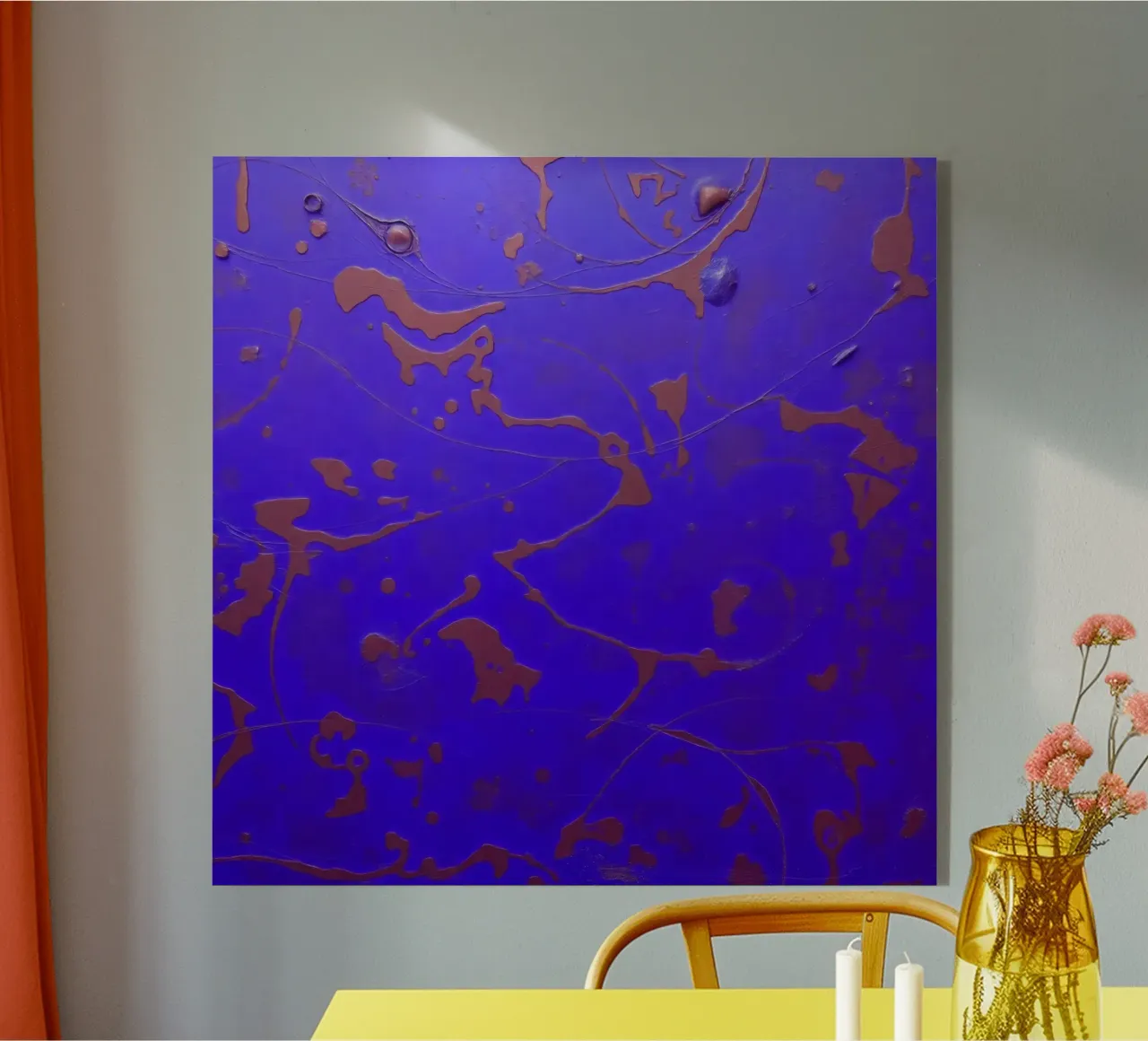 Abstraktes Kunstwerk auf einem leuchtend blauen Hintergrund Acryl-Glas von DesignDoodle