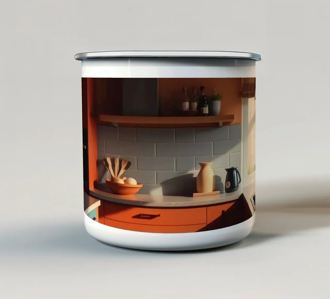 Una cucina luminosa e moderna con colori vivaci tazza in smalto da DesignDoodle
