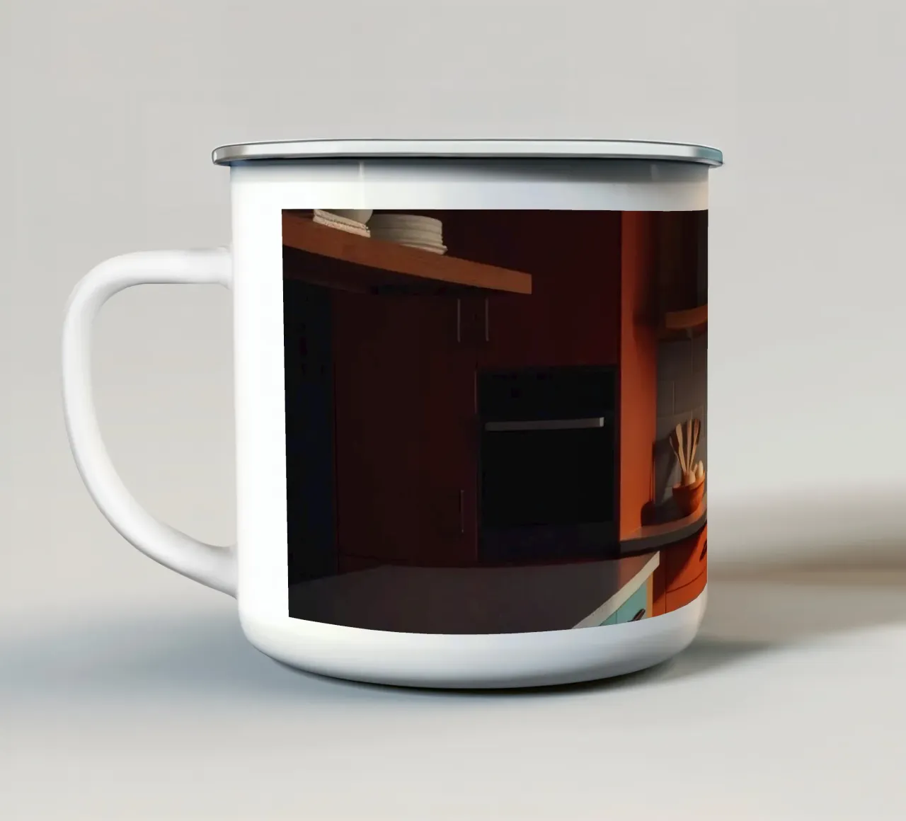 Una cucina luminosa e moderna con colori vivaci tazza in smalto da DesignDoodle