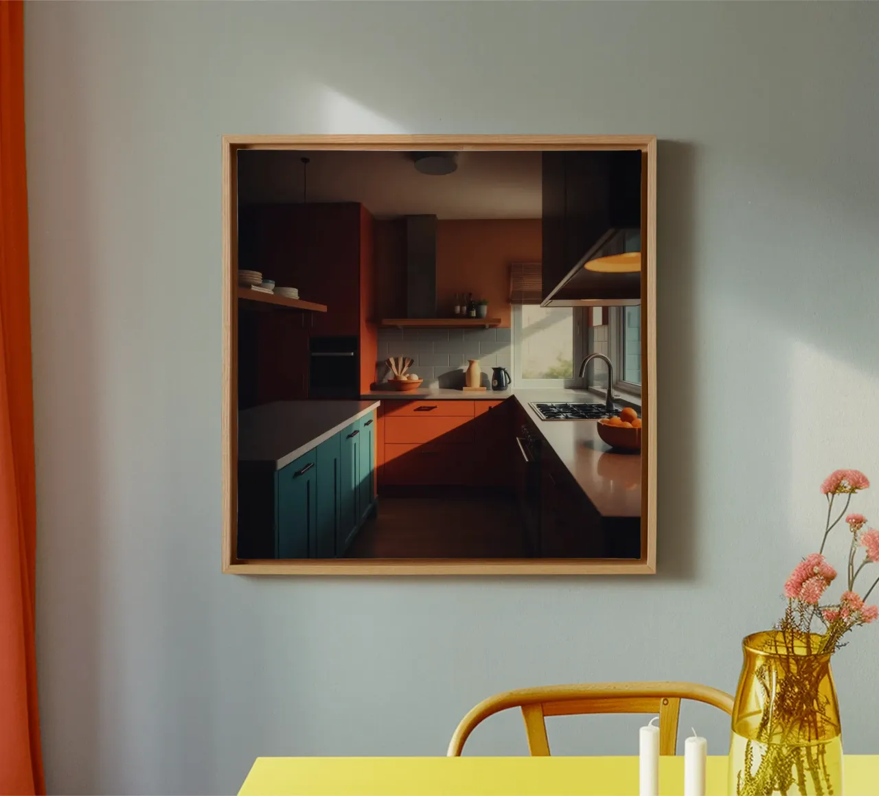 Una cucina luminosa e moderna con colori vivaci tela con Cornice a cassetta da DesignDoodle