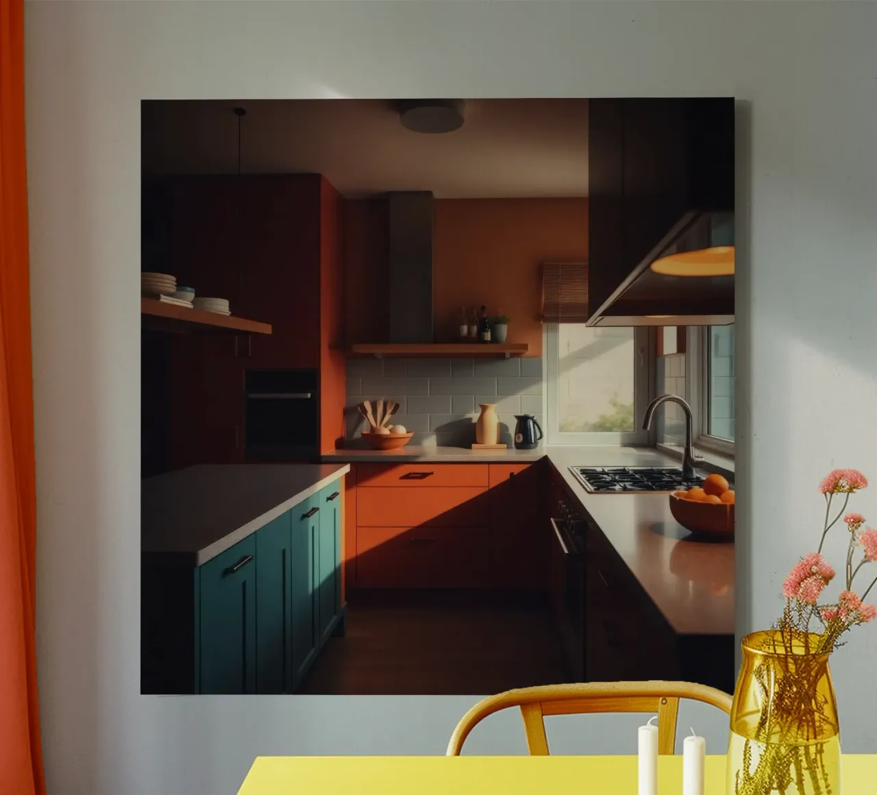 Una cucina luminosa e moderna con colori vivaci tela con Cornice a cassetta da DesignDoodle