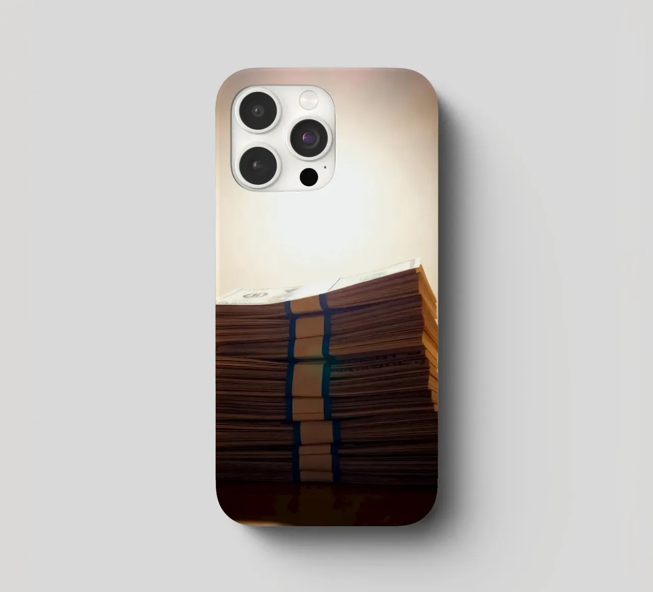 Stacked currency bundles illuminated by soft glow in a dimly iphone case by DesignDoodle