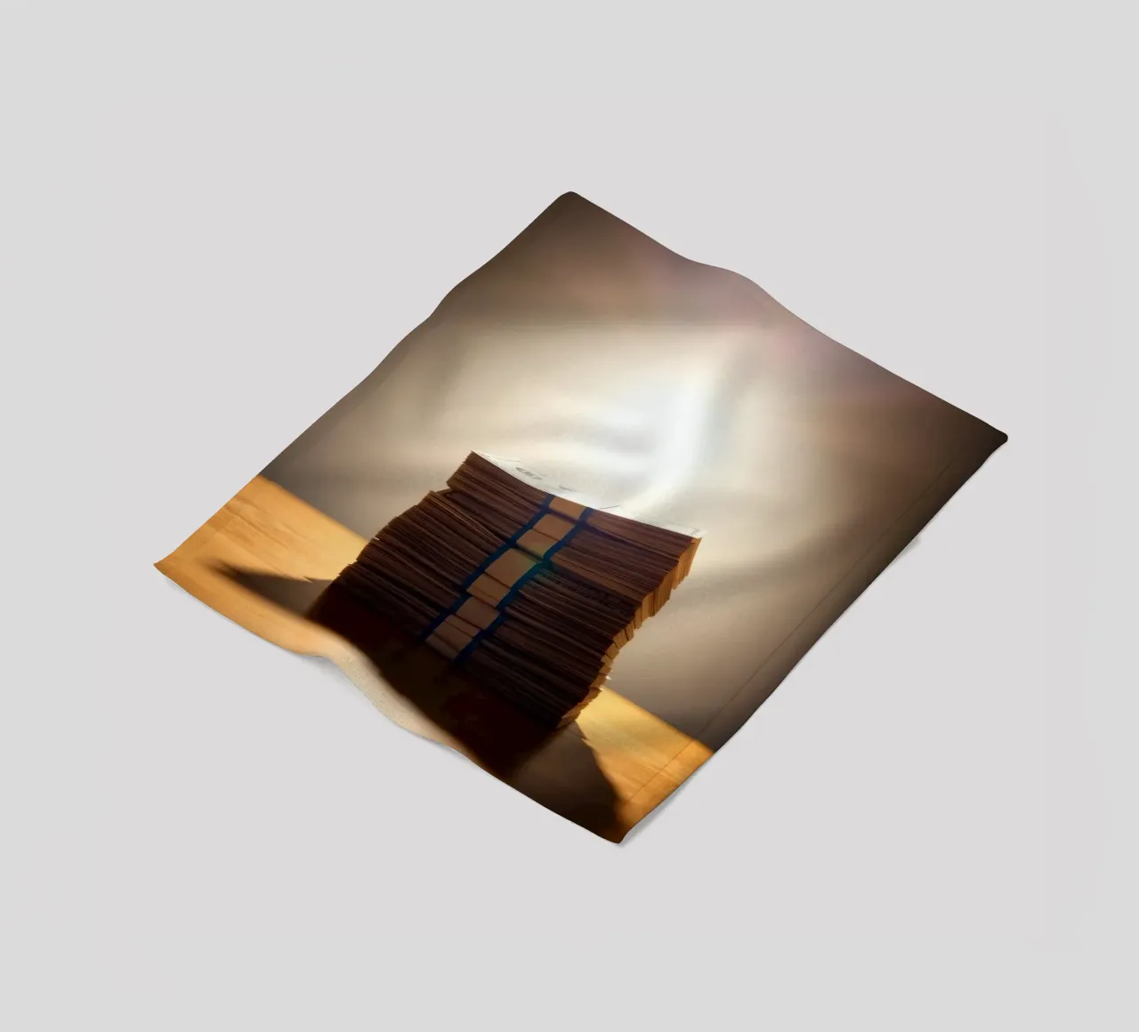 Le mazzette di banconote impilate sono illuminate da una luce soffusa in un ambiente poco illuminato. coperta in pile da DesignDoodle