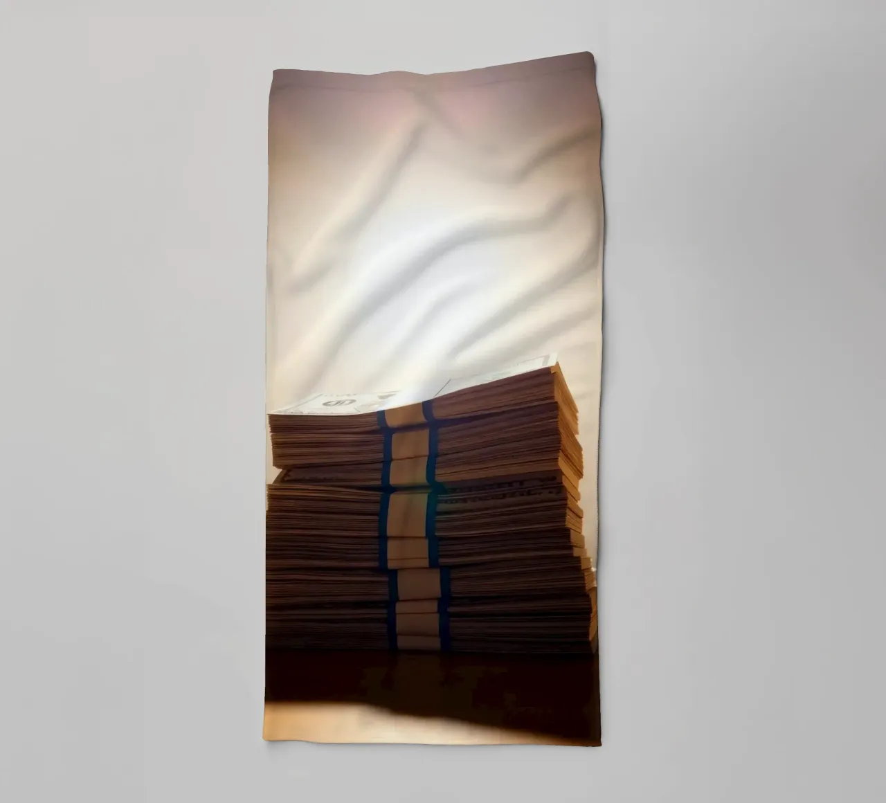Stacked currency bundles illuminated by soft glow in a dimly towel by DesignDoodle