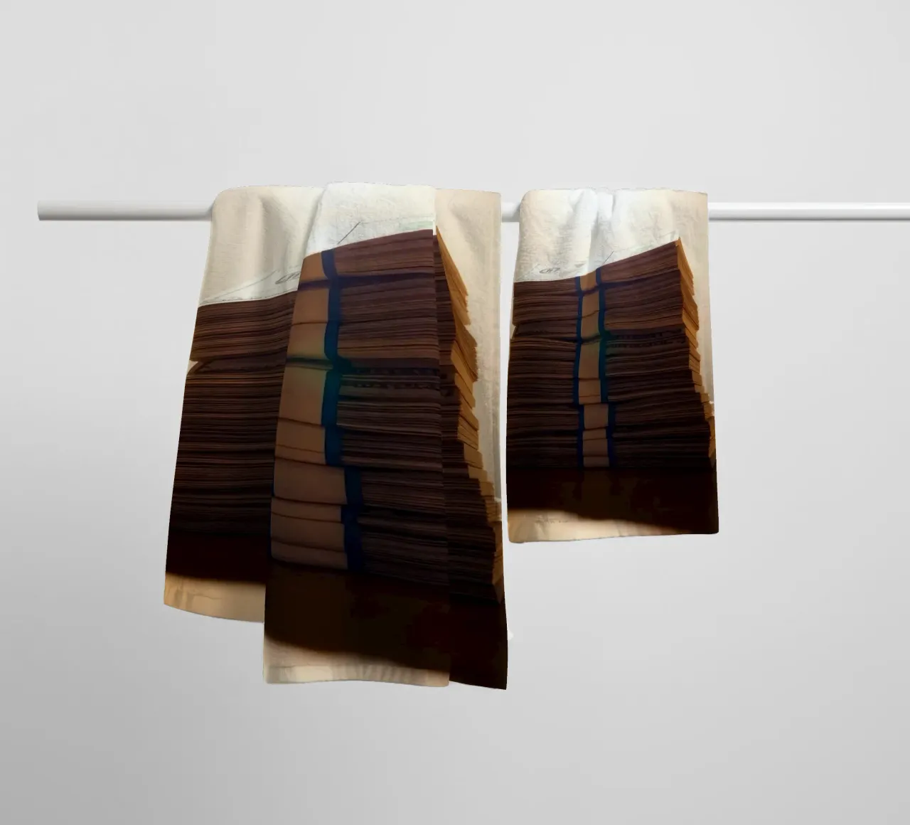 Stacked currency bundles illuminated by soft glow in a dimly towel by DesignDoodle