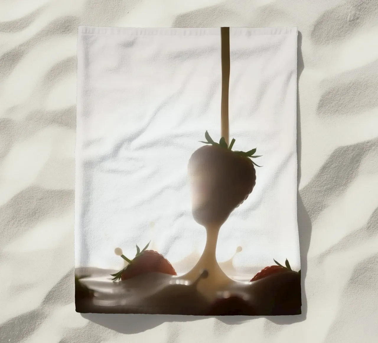 Fragole fresche immerse in una salsa cremosa telo mare da DesignDoodle