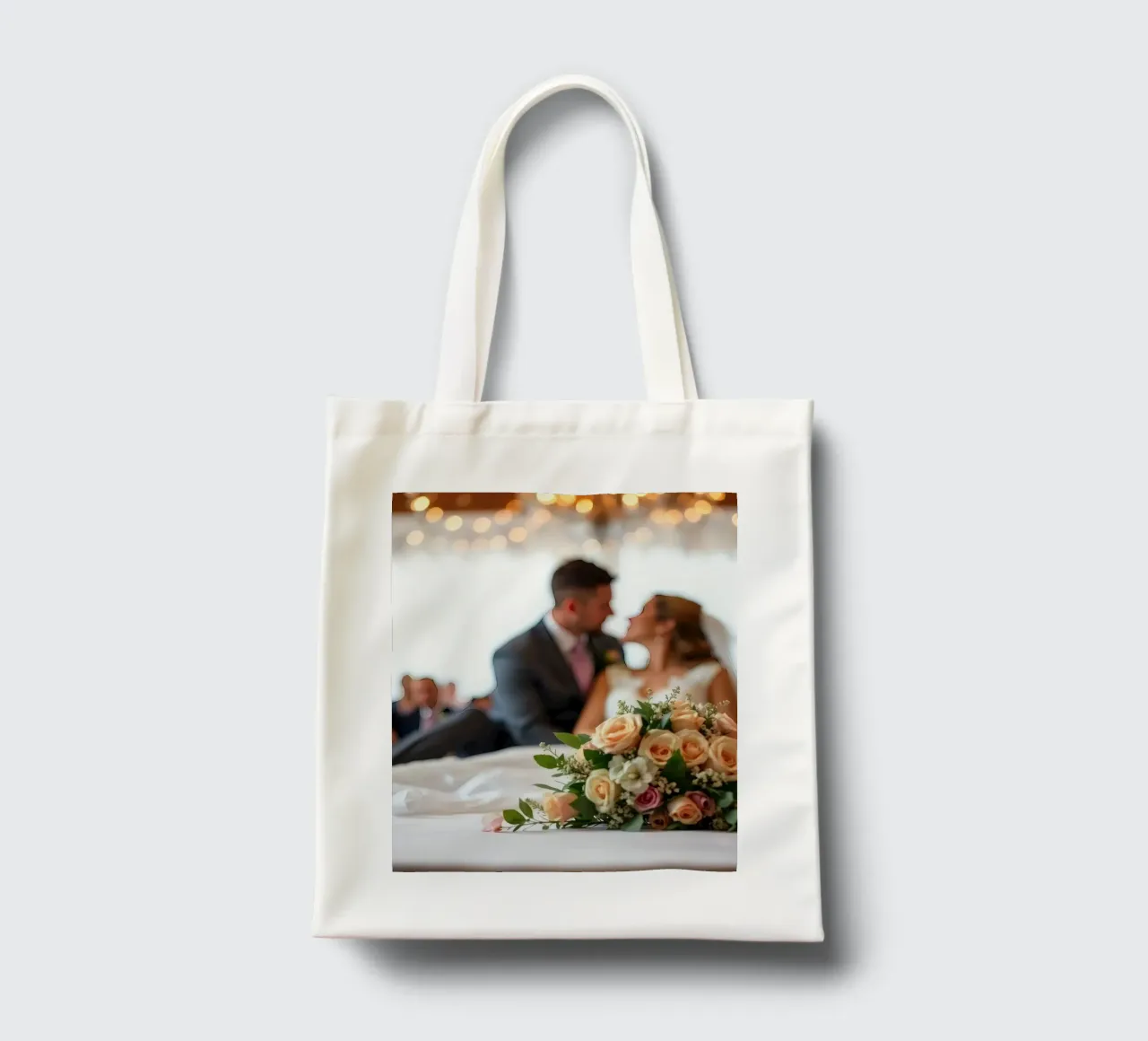 Couple partageant un moment d'intimité lors d'une réception de mariage tote bag de DesignDoodle