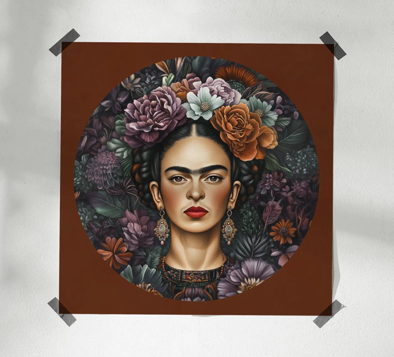 Frida Kahlo - estampado floral poster con marco de aluminio de Carinaprint
