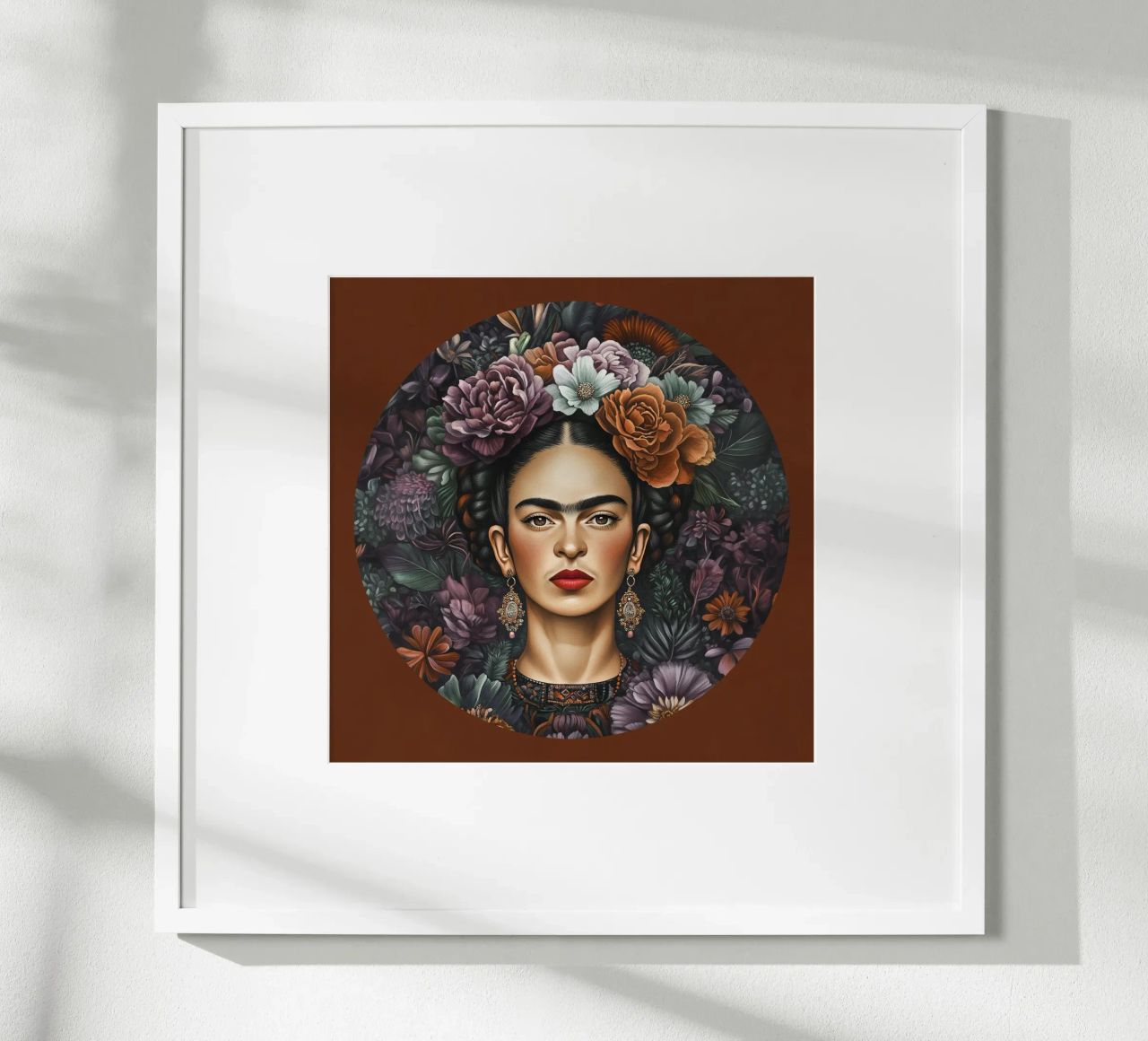 Frida Kahlo - estampado floral poster con marco de aluminio de Carinaprint