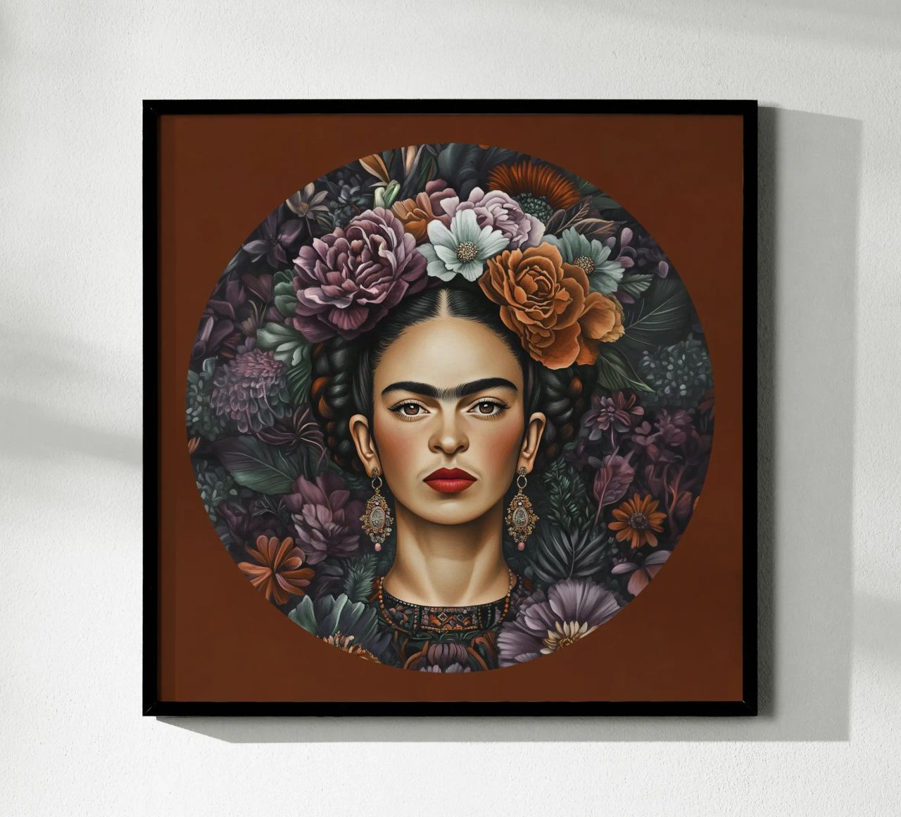 Frida Kahlo - estampado floral poster con marco de aluminio de Carinaprint