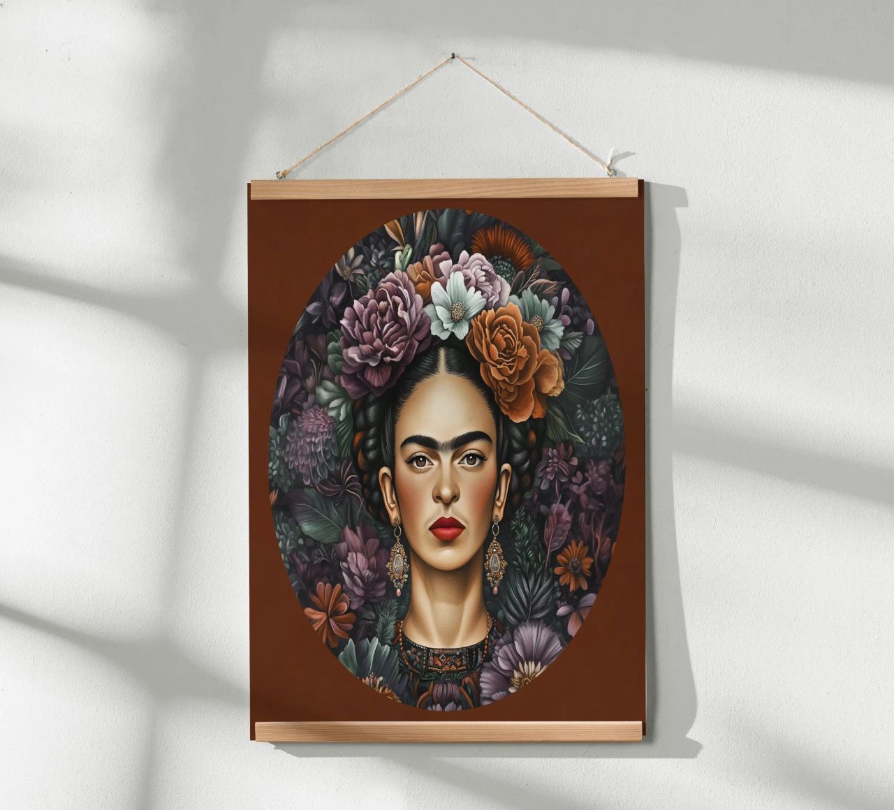 Frida Kahlo - estampado floral poster con marco de aluminio de Carinaprint