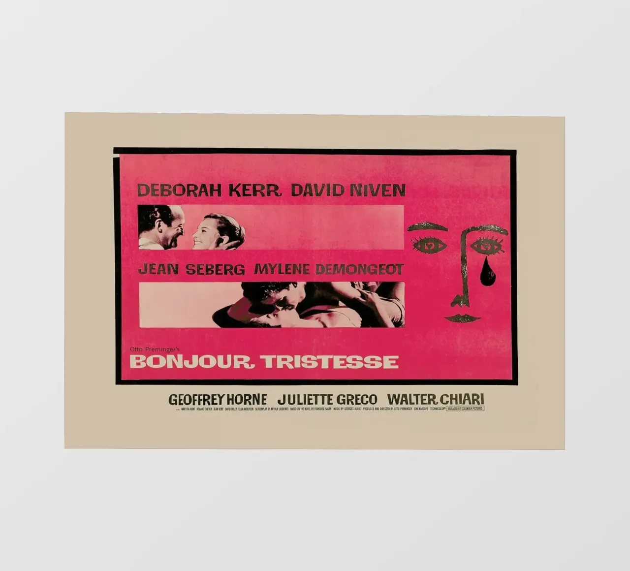 ‘Bonjour Tristesse’ Retro Movie Poster pellicola backlit da Gallery Print and Art Limited