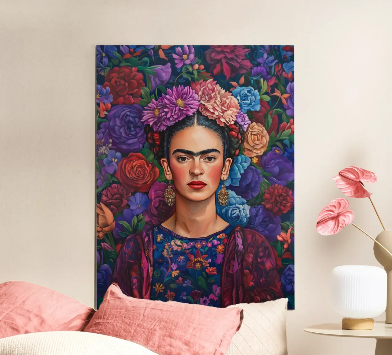 Frida Kahlo - purple floral pattern hahnemühle by Carinaprint