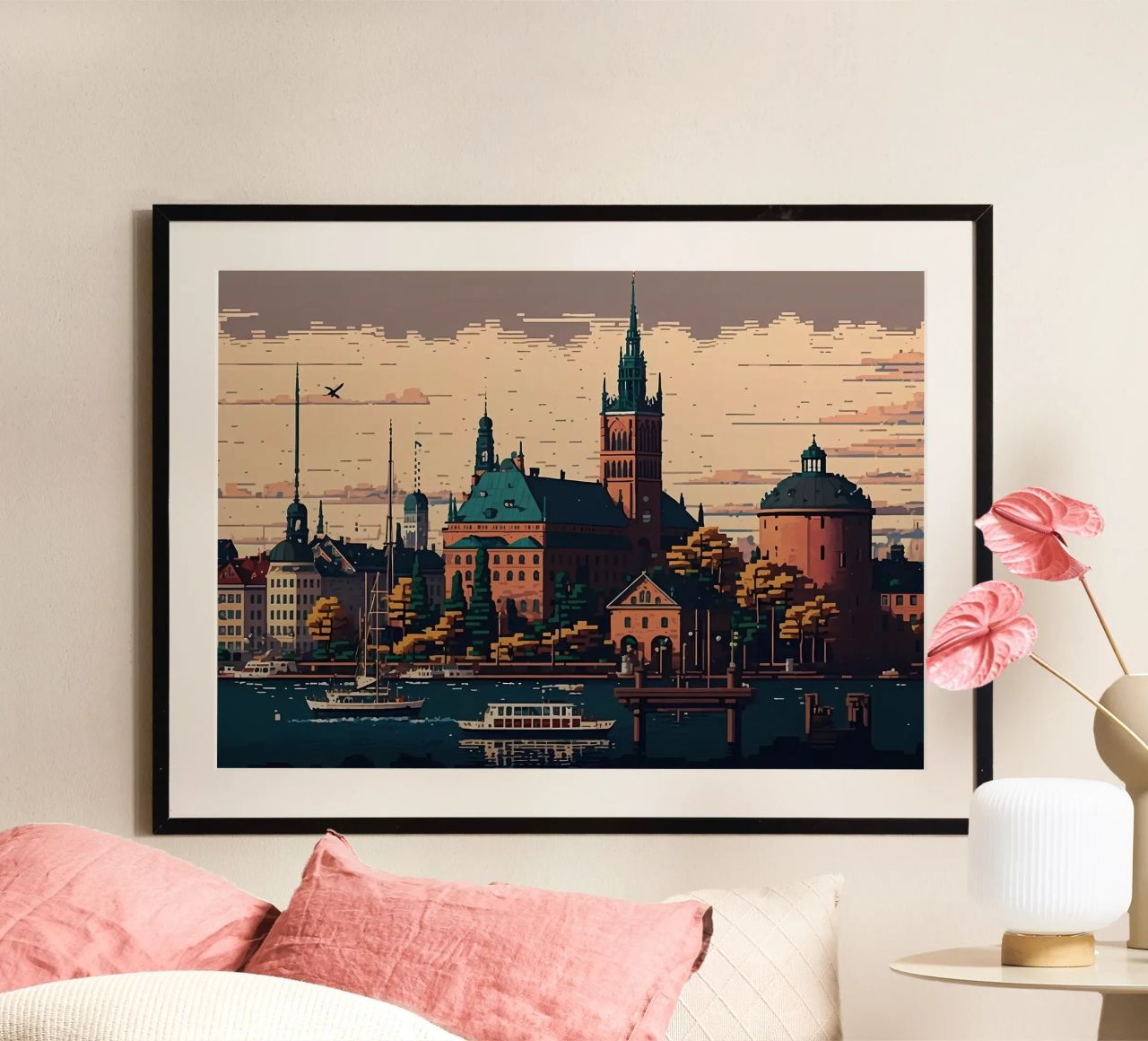 Stockholm Stadt Pixel Kunst Poster von Bernotas
