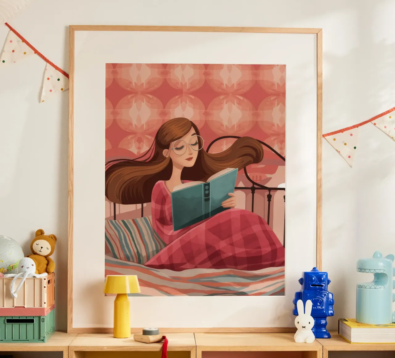 Momento di lettura serena poster con telaio in alluminio da Atelier Tiga