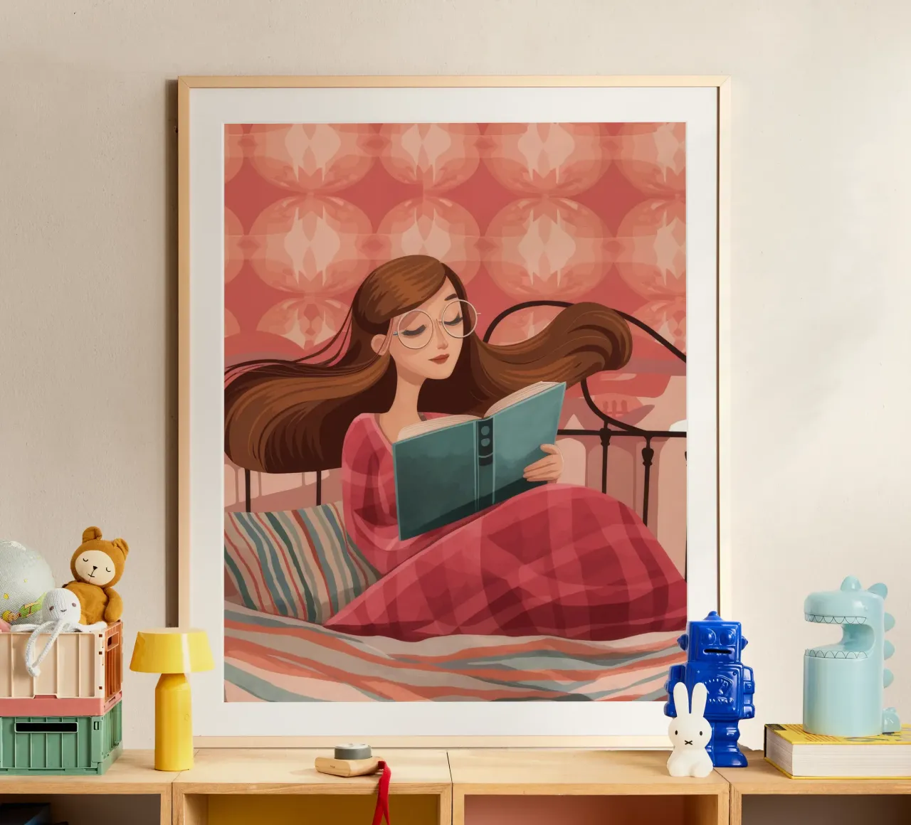 Momento di lettura serena poster con telaio in alluminio da Atelier Tiga