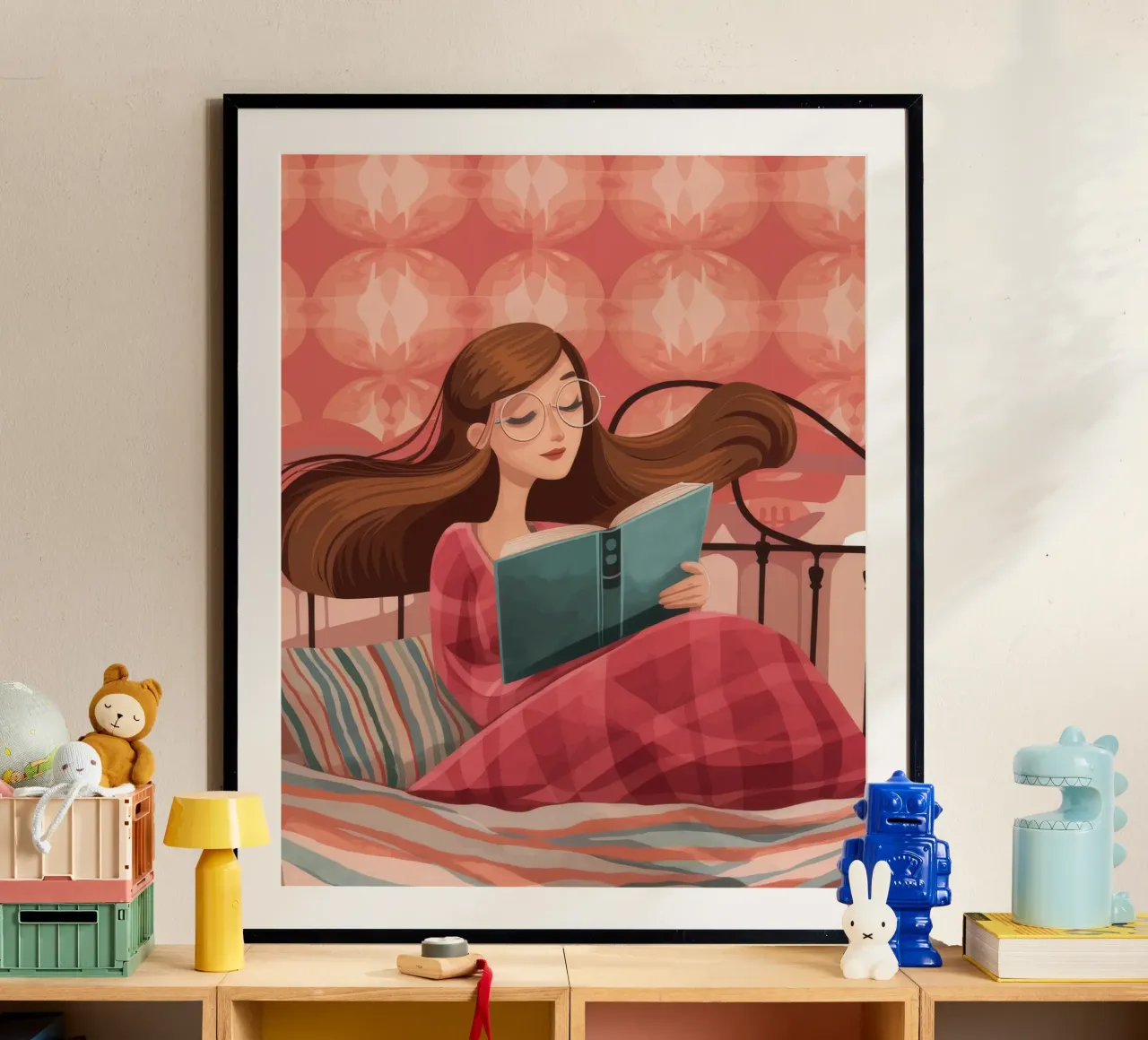 Momento di lettura serena poster con telaio in alluminio da Atelier Tiga