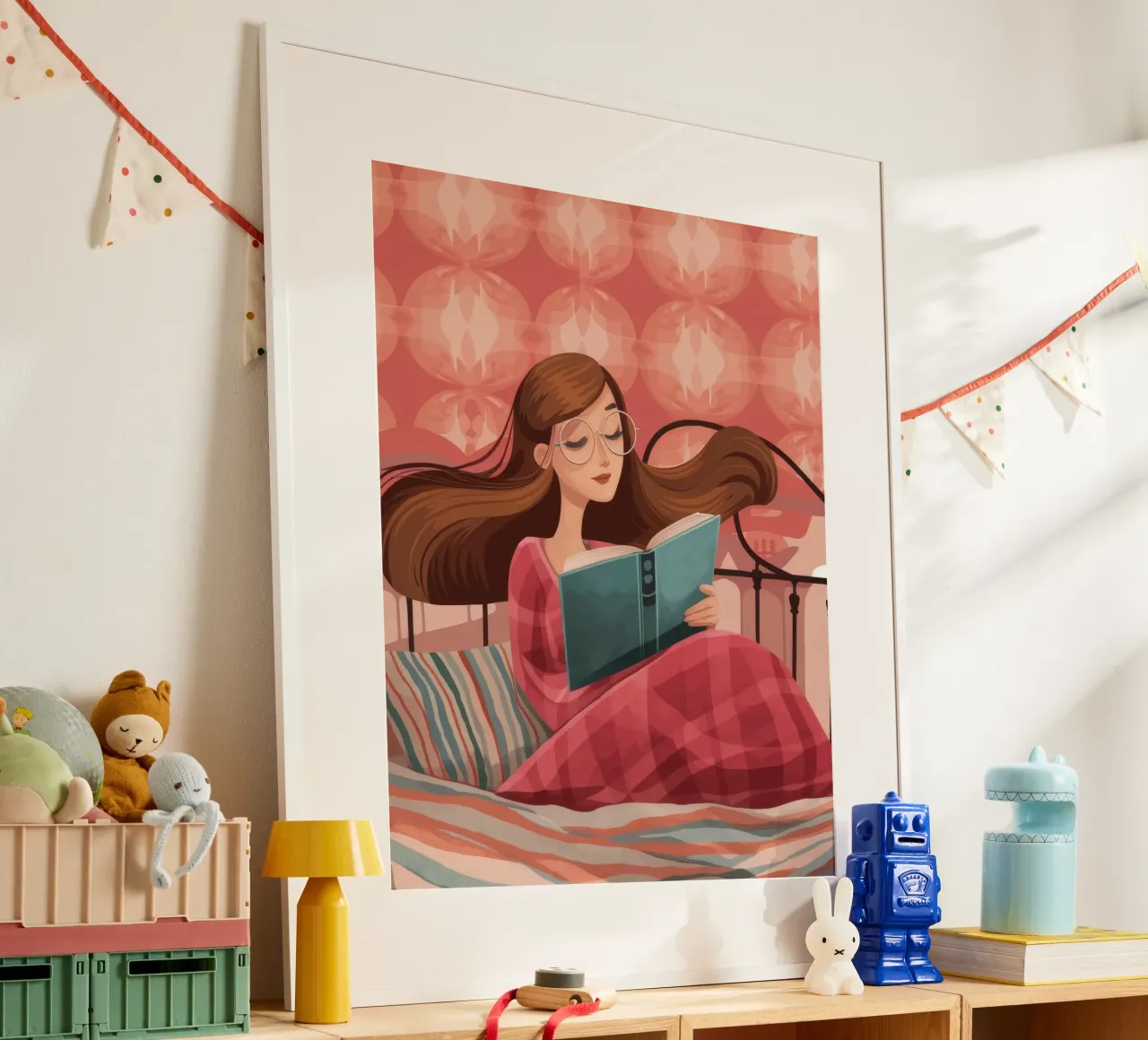 Momento di lettura serena poster con telaio in alluminio da Atelier Tiga