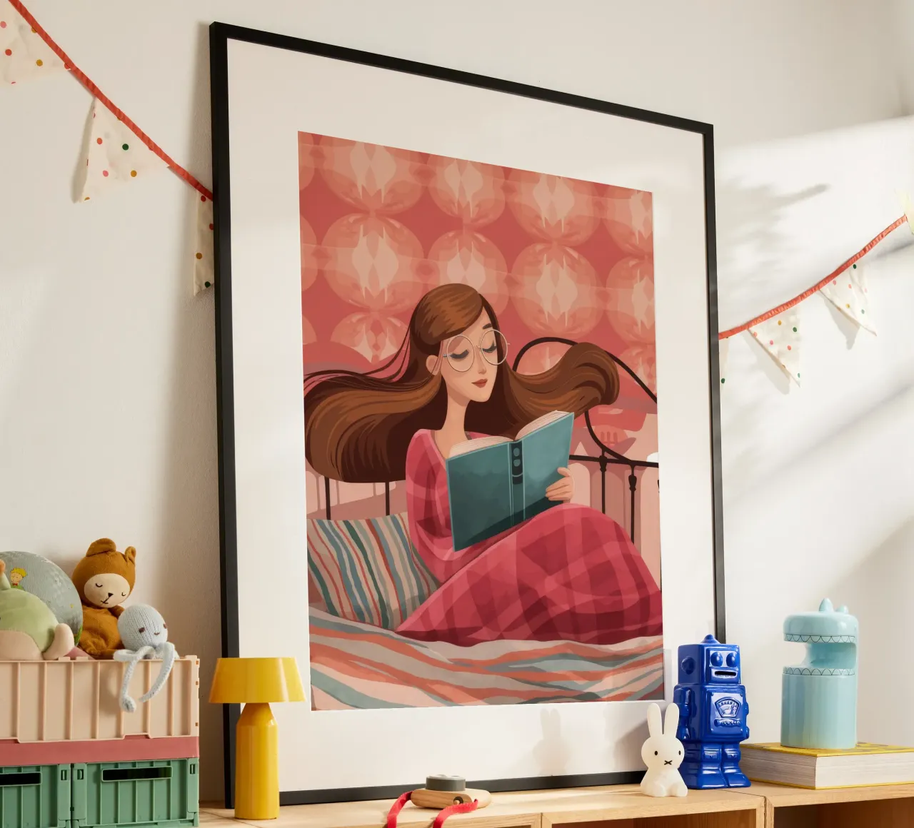 Momento di lettura serena poster con telaio in alluminio da Atelier Tiga