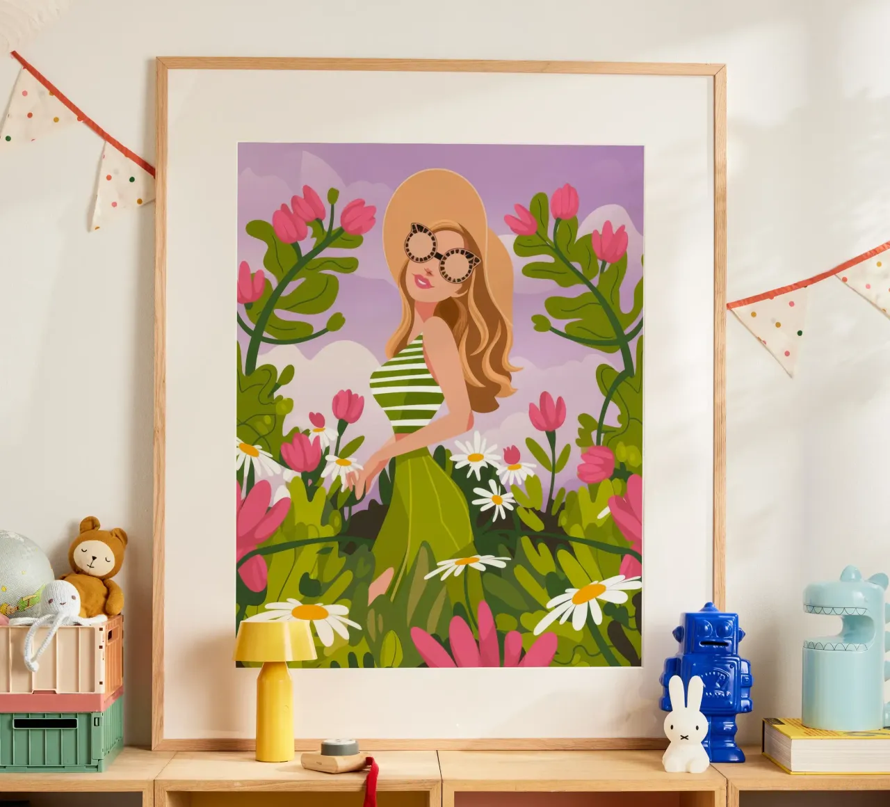 Passeggiata nella natura in fiore poster con telaio in alluminio da Atelier Tiga