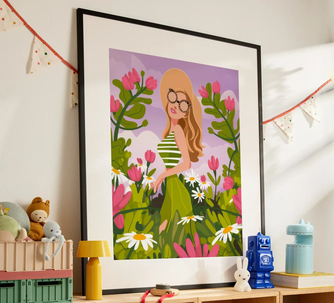 Passeggiata nella natura in fiore poster con telaio in alluminio da Atelier Tiga