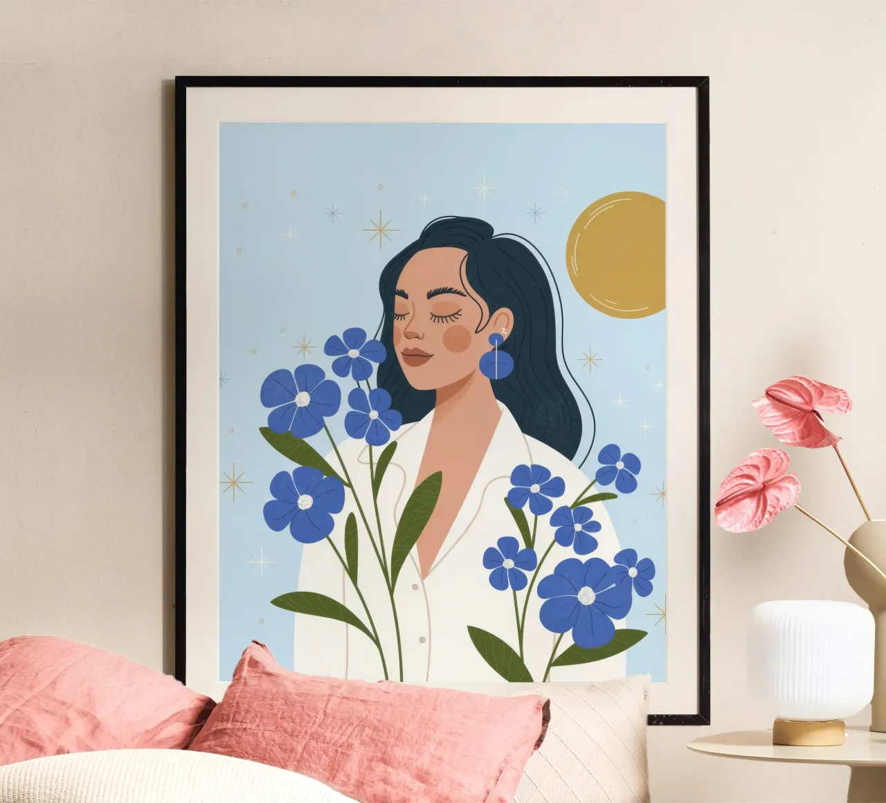 Sussurro di contemplazione floreale poster con telaio in alluminio da Atelier Tiga