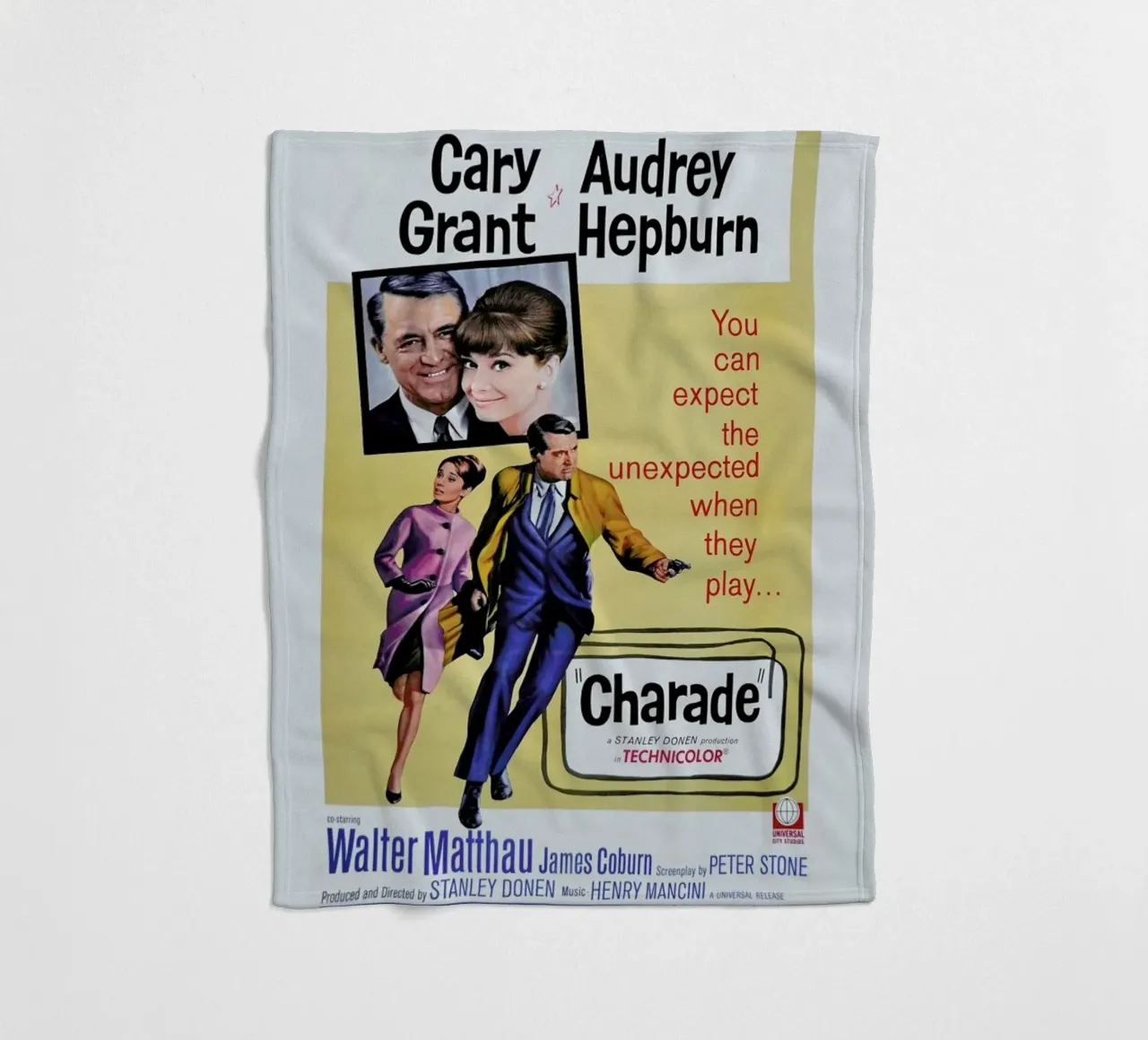 ‘Charade’ Retro Movie Poster fleece blanket by Gallery Print and Art Limited