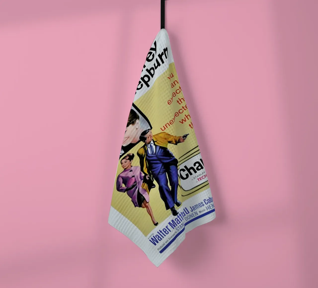 ‘Charade’ Retro Movie Poster tea towel by Gallery Print and Art Limited