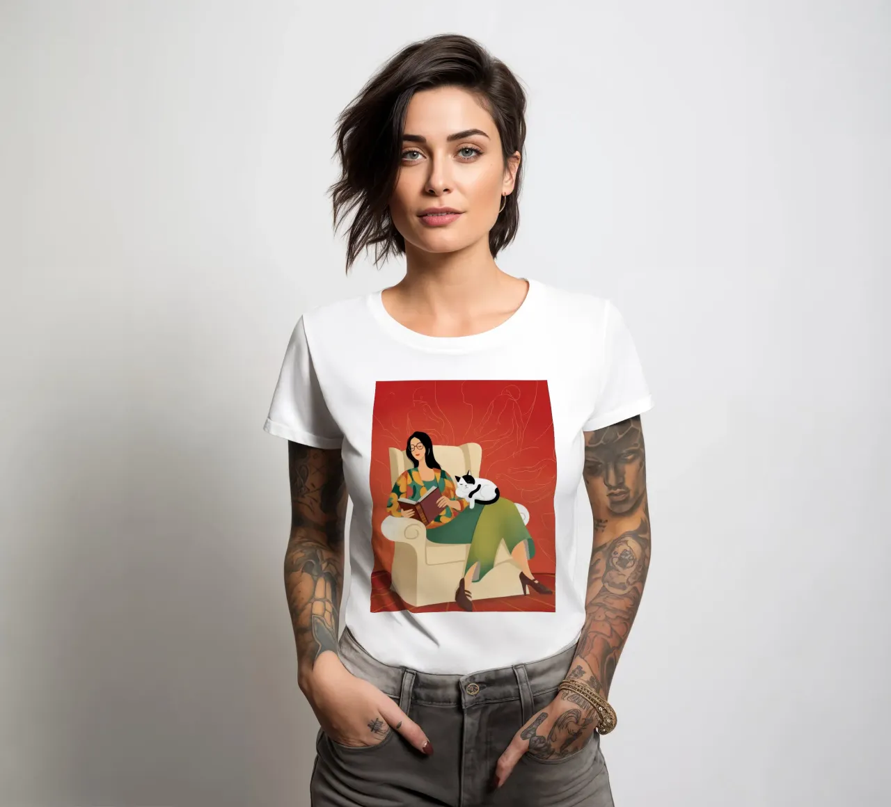 Relaxing with Cat women's fitted t-shirt by Atelier Tiga