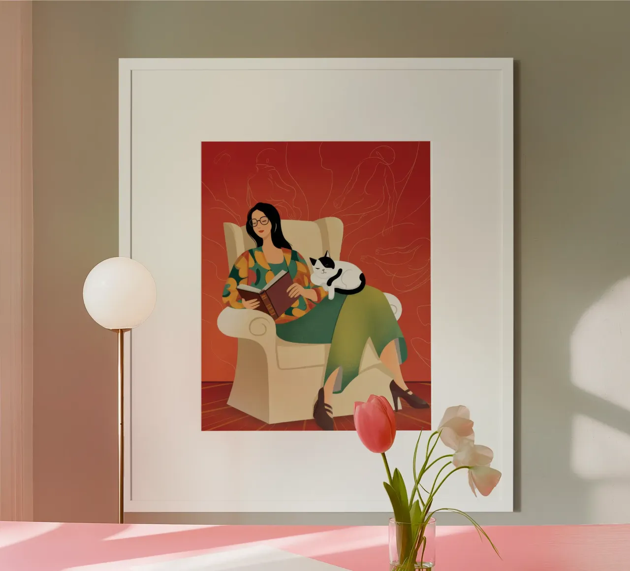 Rilassarsi con il gatto poster con telaio in plastica da Atelier Tiga