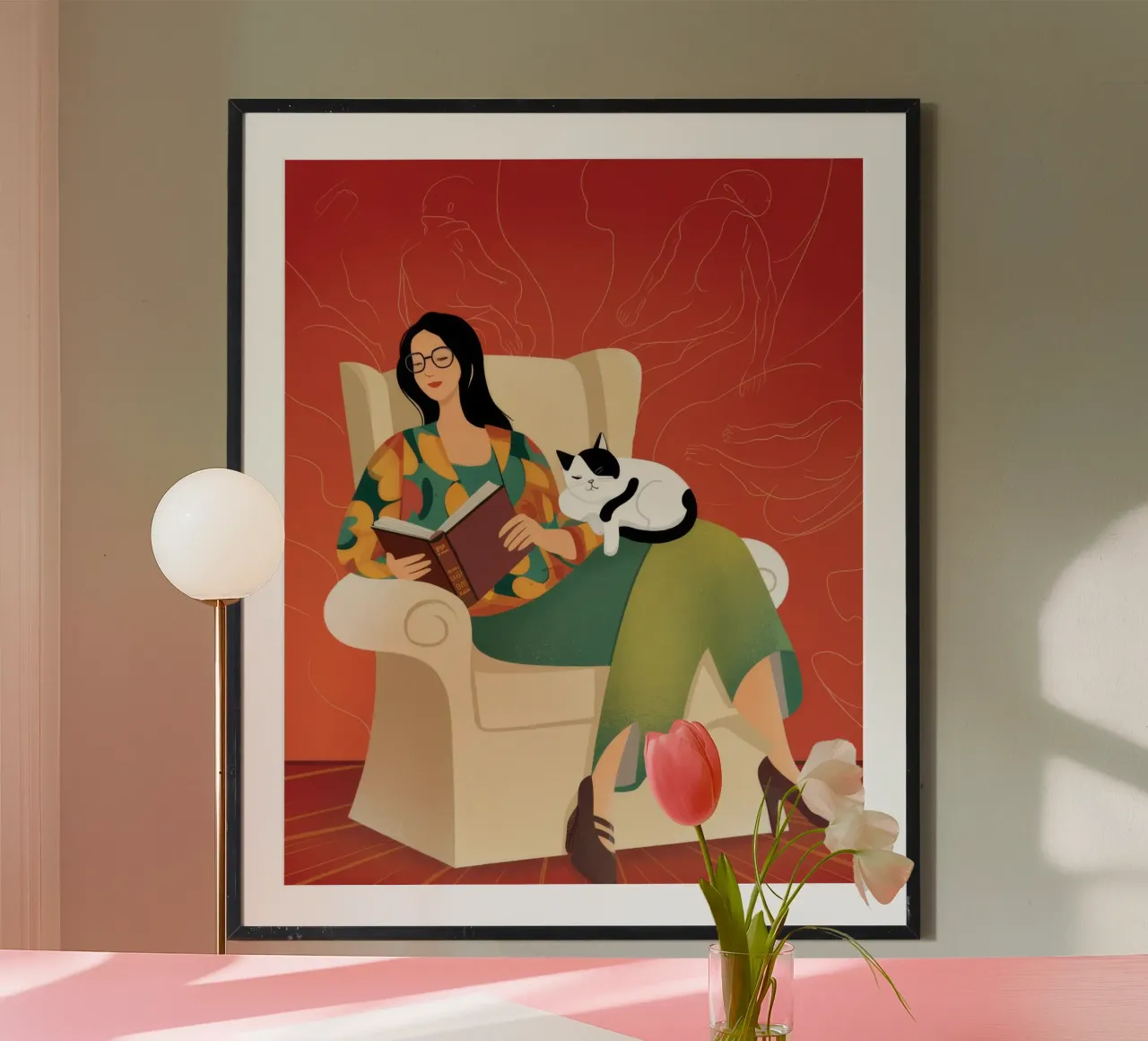 Rilassarsi con il gatto poster con telaio in plastica da Atelier Tiga