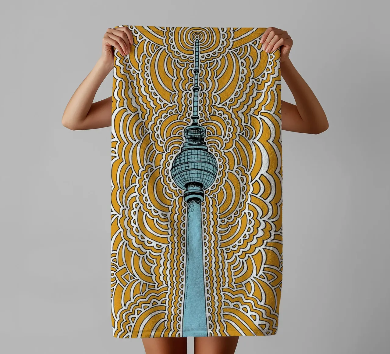 Orange Fernsehturm Drawing Meditation asciugamano da bagno da KP Design