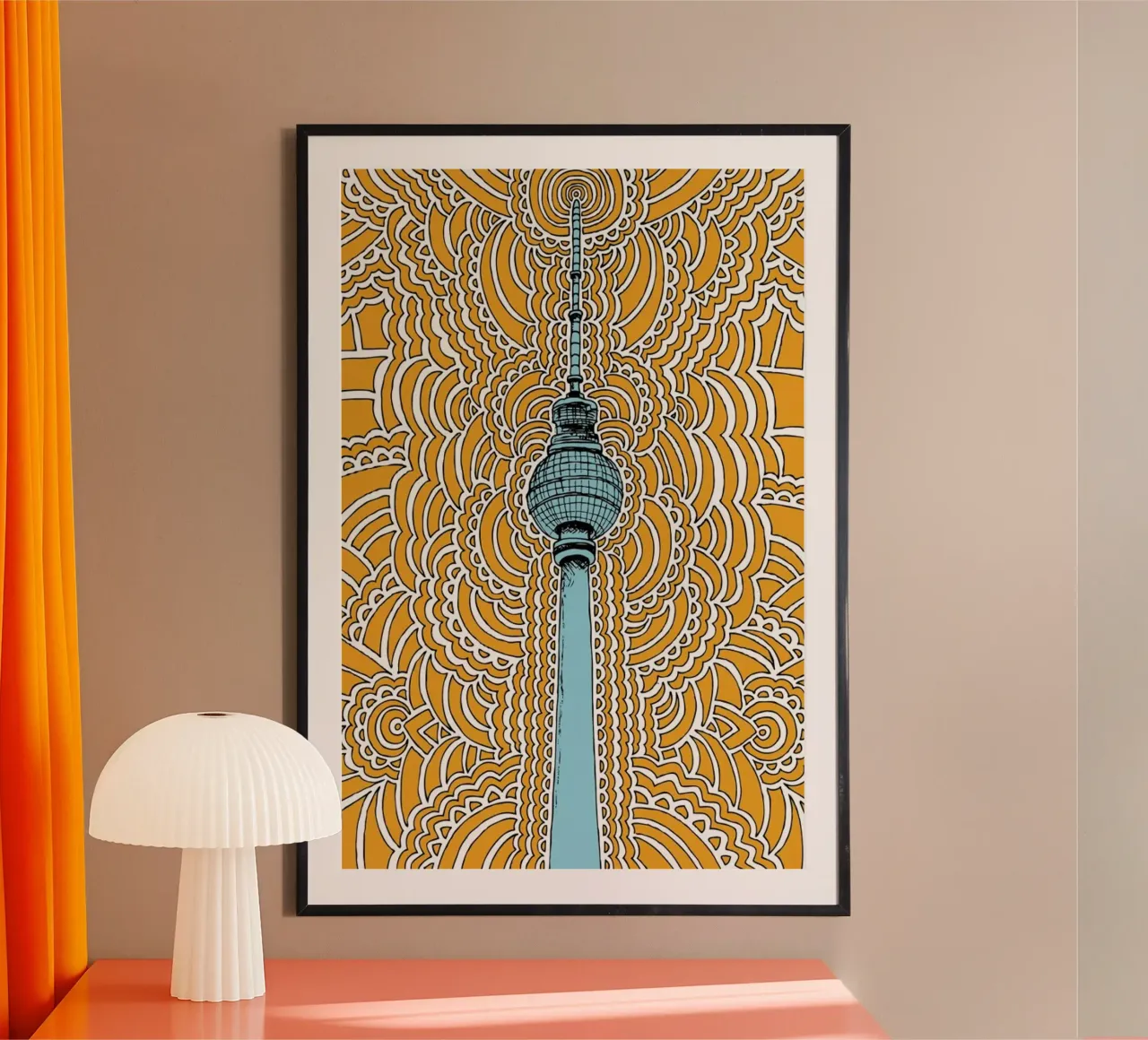 Orange Fernsehturm Drawing Meditation carta hahnemühle da KP Design
