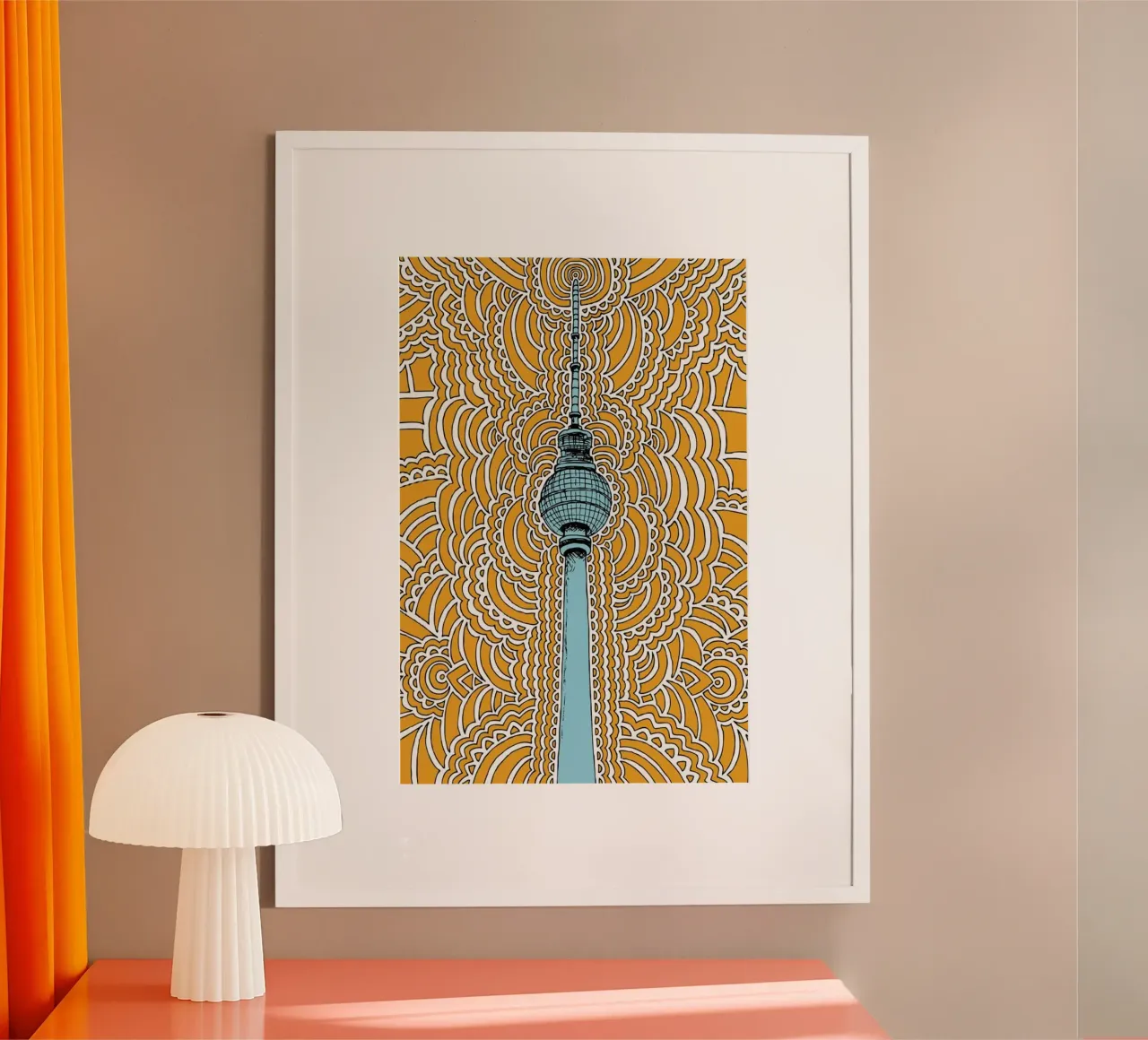 Orange Fernsehturm Drawing Meditation carta hahnemühle da KP Design