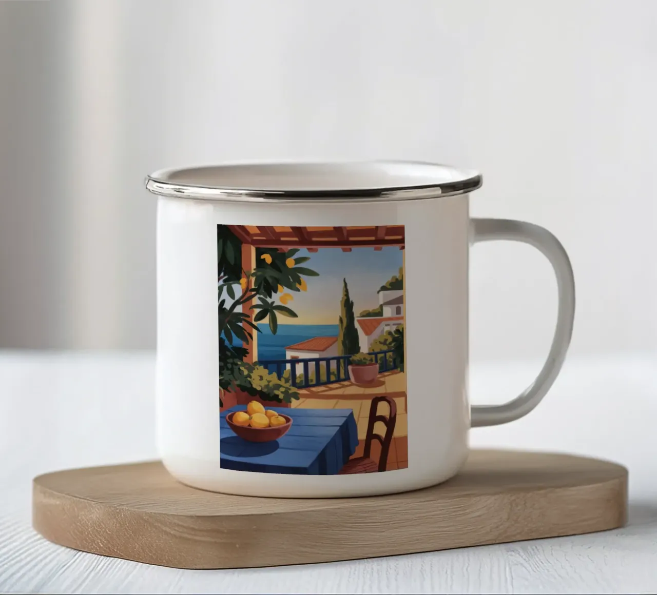 Rifugio con balcone mediterraneo tazza in smalto da Atelier Tiga