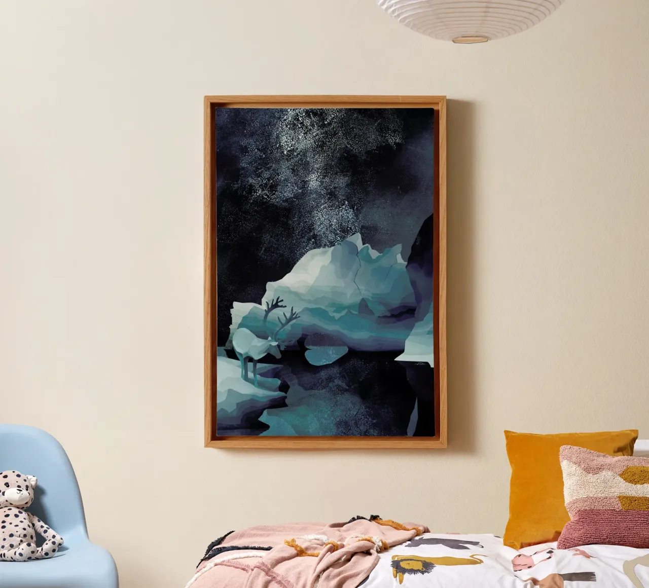 Reindeer By Night canvas met Baklijst van Goed Blauw