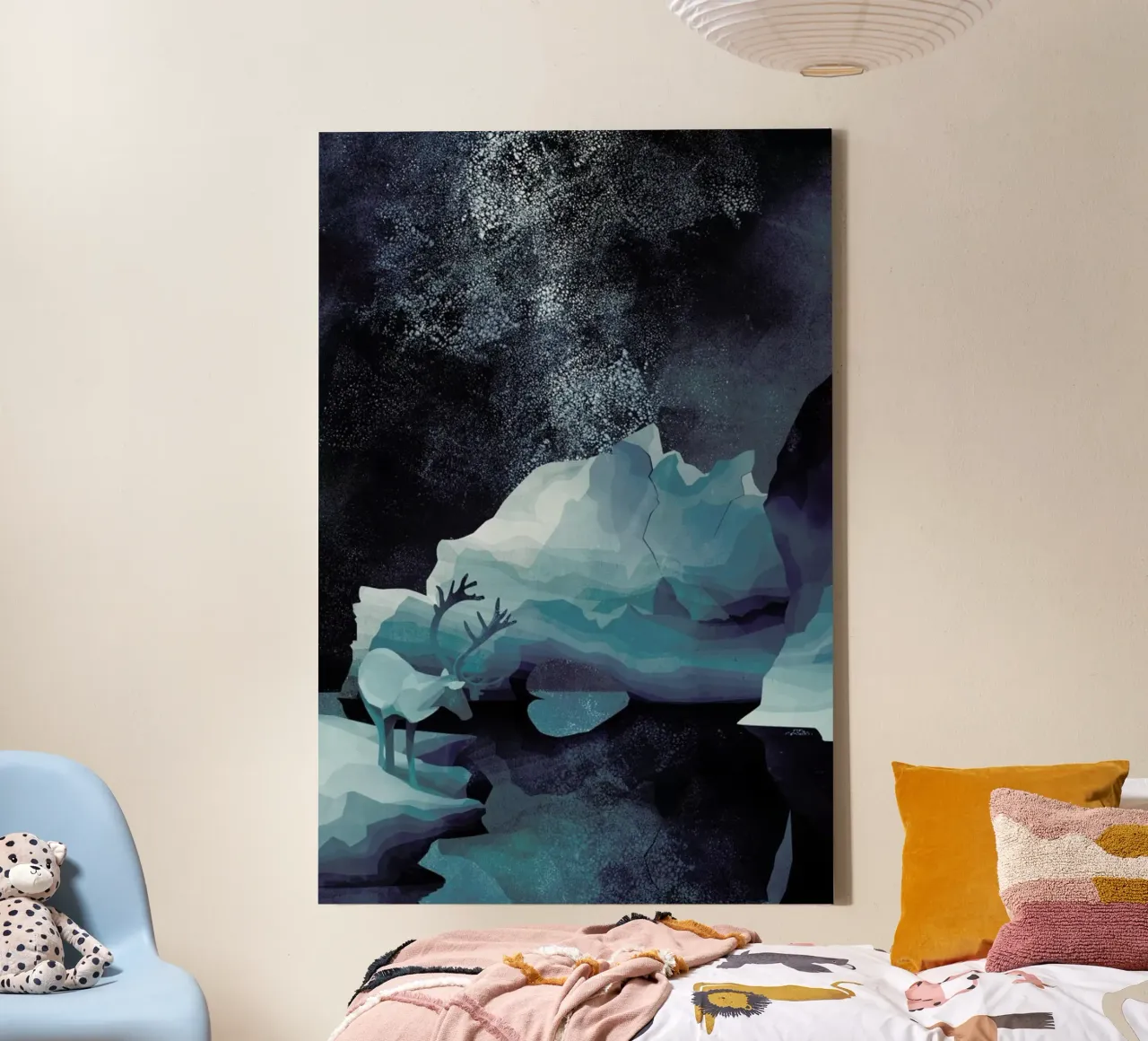 Reindeer By Night canvas met Baklijst van Goed Blauw