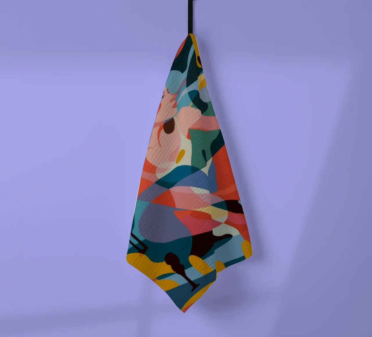 Abstracte kleurensymfonie theedoek van Atelier Tiga