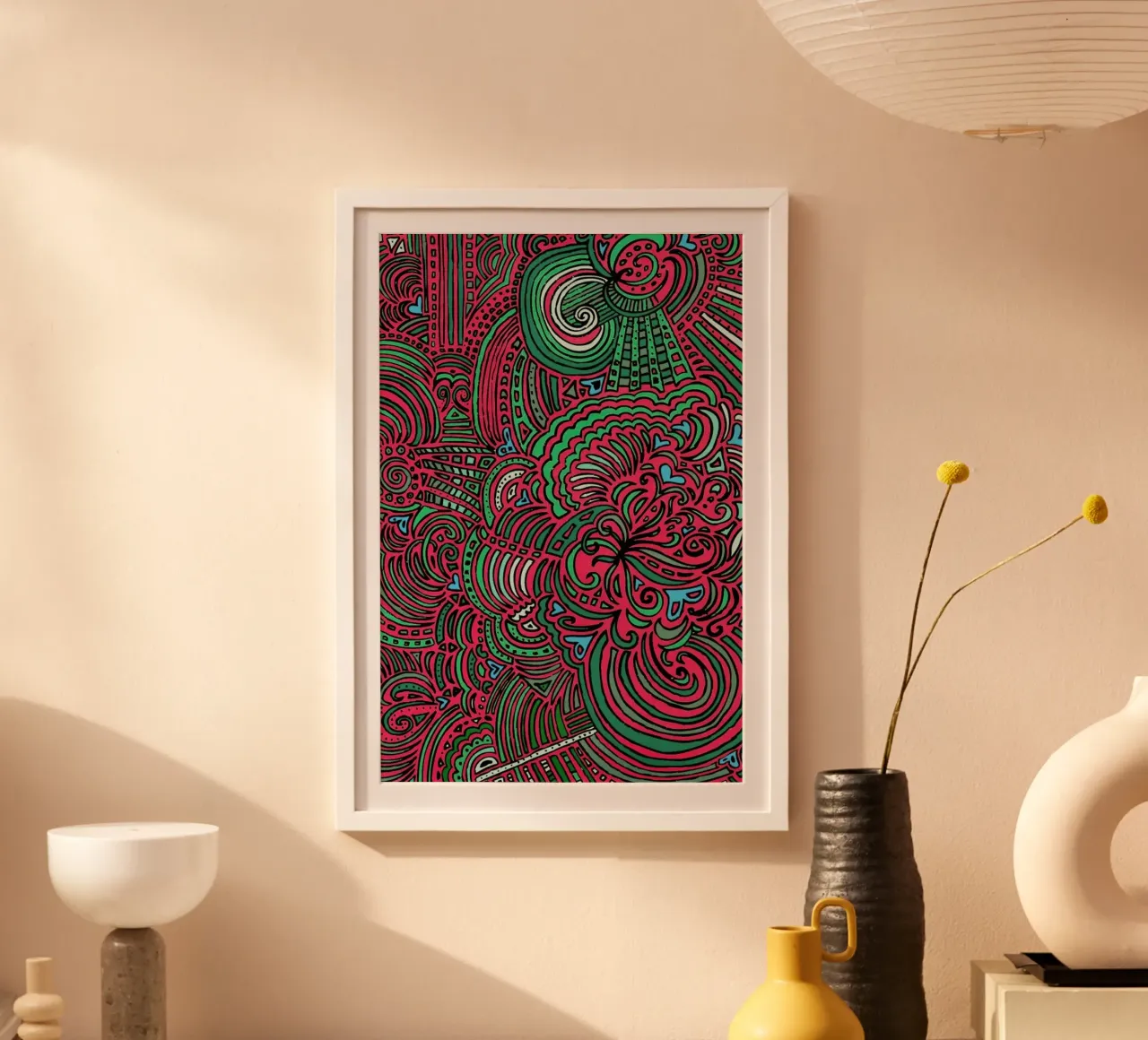 Salmon Drawing Meditation poster con telaio in plastica da KP Design