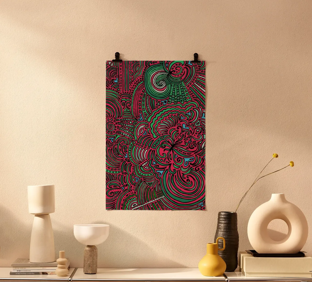 Salmon Drawing Meditation poster con telaio in plastica da KP Design